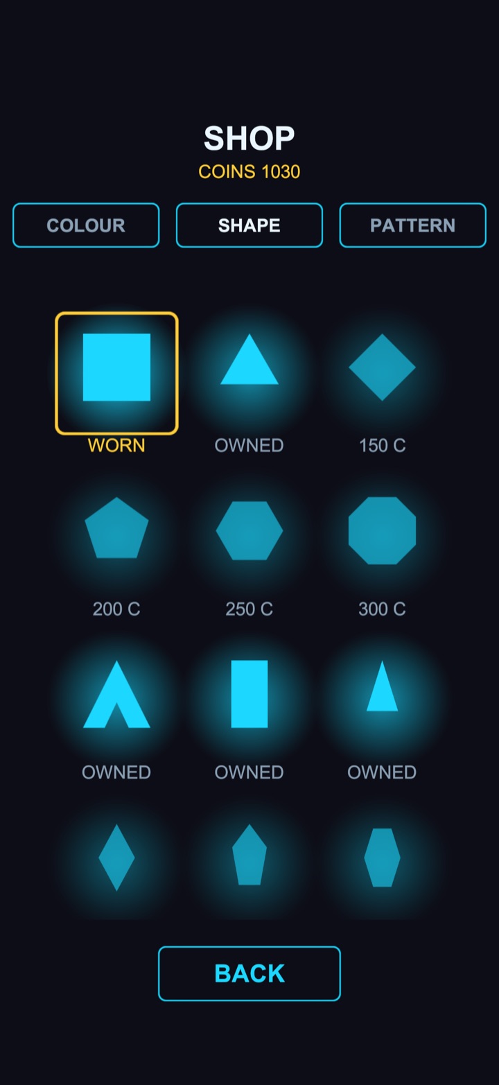 Ship customisation shop with unlockable shapes